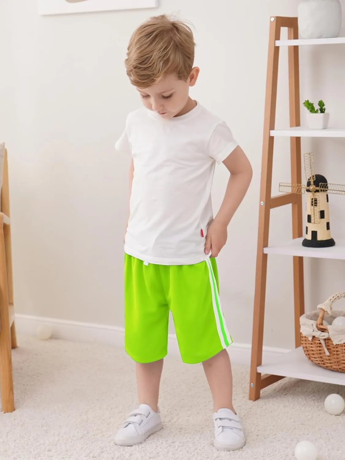 4 Pack Boys Shorts Toddler Boys Athletic Basketball Shorts Clothes Kids Mesh Active Quick Dry Gym Sports with Stripe