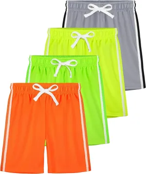 4 Pack Boys Shorts Toddler Boys Athletic Basketball Shorts Clothes Kids Mesh Active Quick Dry Gym Sports with Stripe