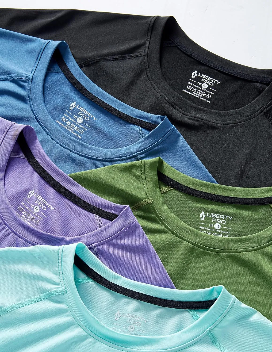 5 Pack Men??s Active Quick Dry Crew Neck T Shirts | Athletic Running Gym Workout Short Sleeve Tee Tops Bulk