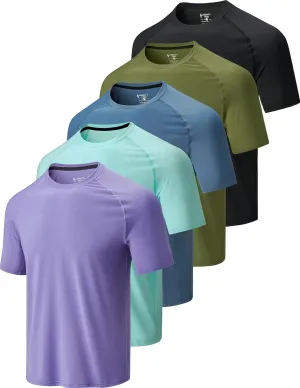 5 Pack Men??s Active Quick Dry Crew Neck T Shirts | Athletic Running Gym Workout Short Sleeve Tee Tops Bulk