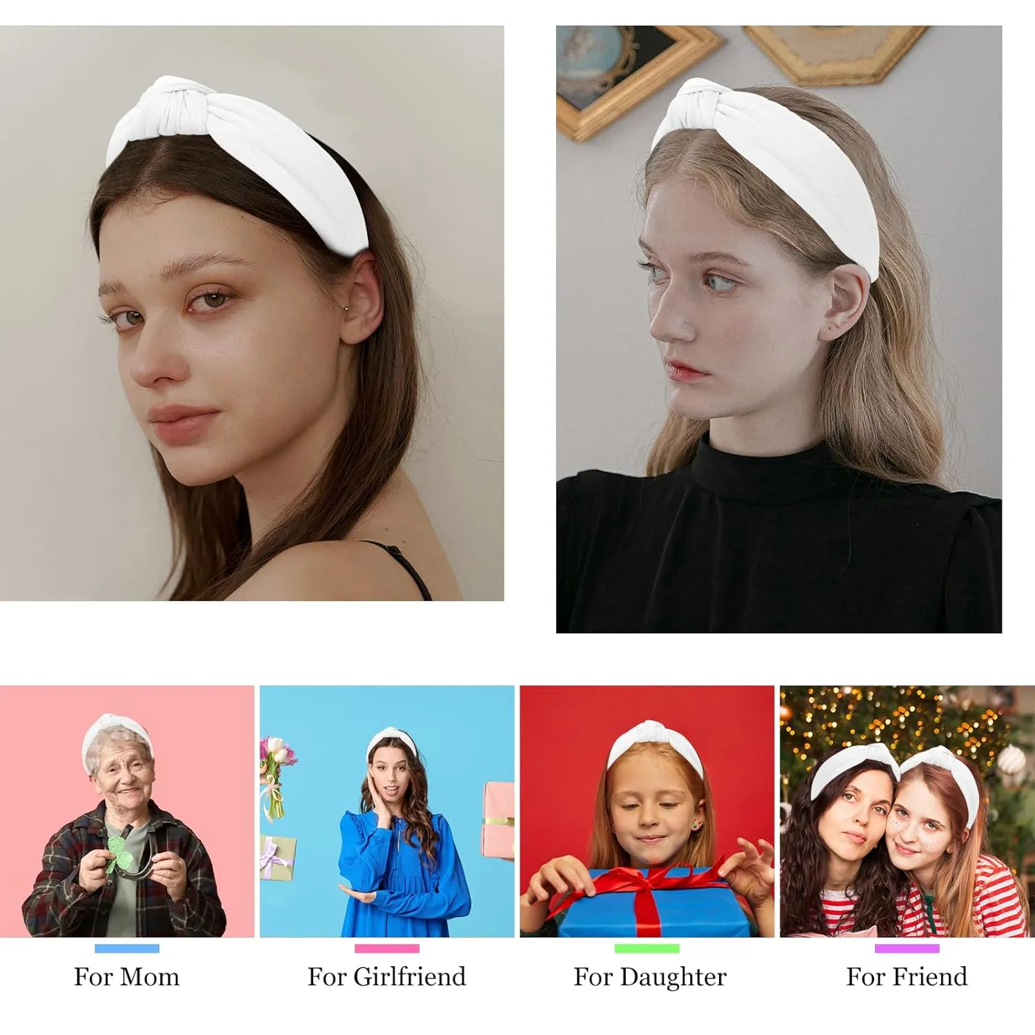 CURASA Headbands for Women Girls Non Slip Knotted Headband Wide Preppy Fashion Hairband White Top Knot Decorative Hair Accessories Fabric Comfortable Hair Bands Yoga Elastic Head Bands For Thick Thin