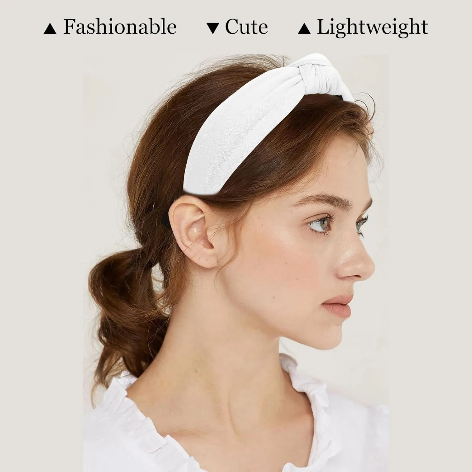 CURASA Headbands for Women Girls Non Slip Knotted Headband Wide Preppy Fashion Hairband White Top Knot Decorative Hair Accessories Fabric Comfortable Hair Bands Yoga Elastic Head Bands For Thick Thin