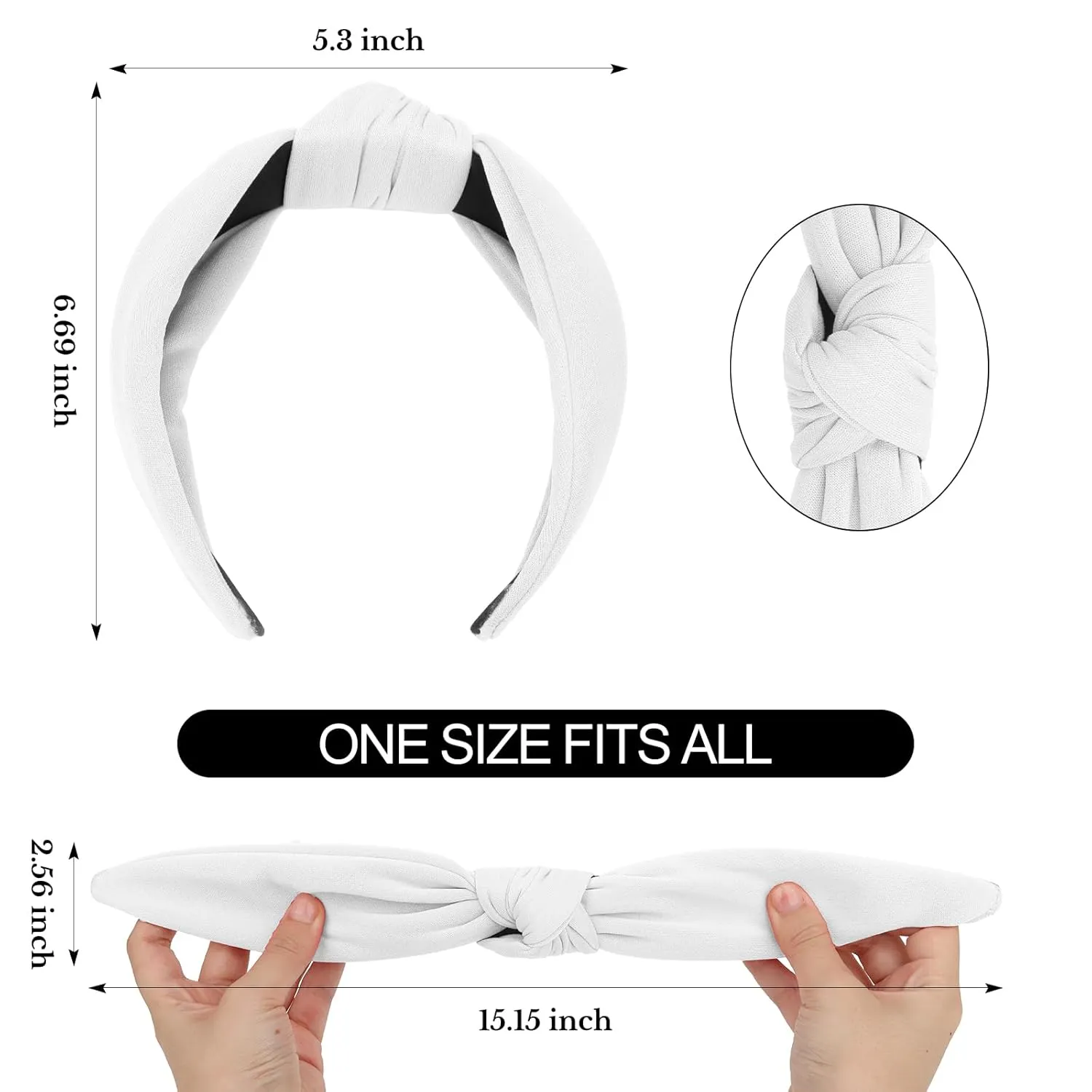 CURASA Headbands for Women Girls Non Slip Knotted Headband Wide Preppy Fashion Hairband White Top Knot Decorative Hair Accessories Fabric Comfortable Hair Bands Yoga Elastic Head Bands For Thick Thin
