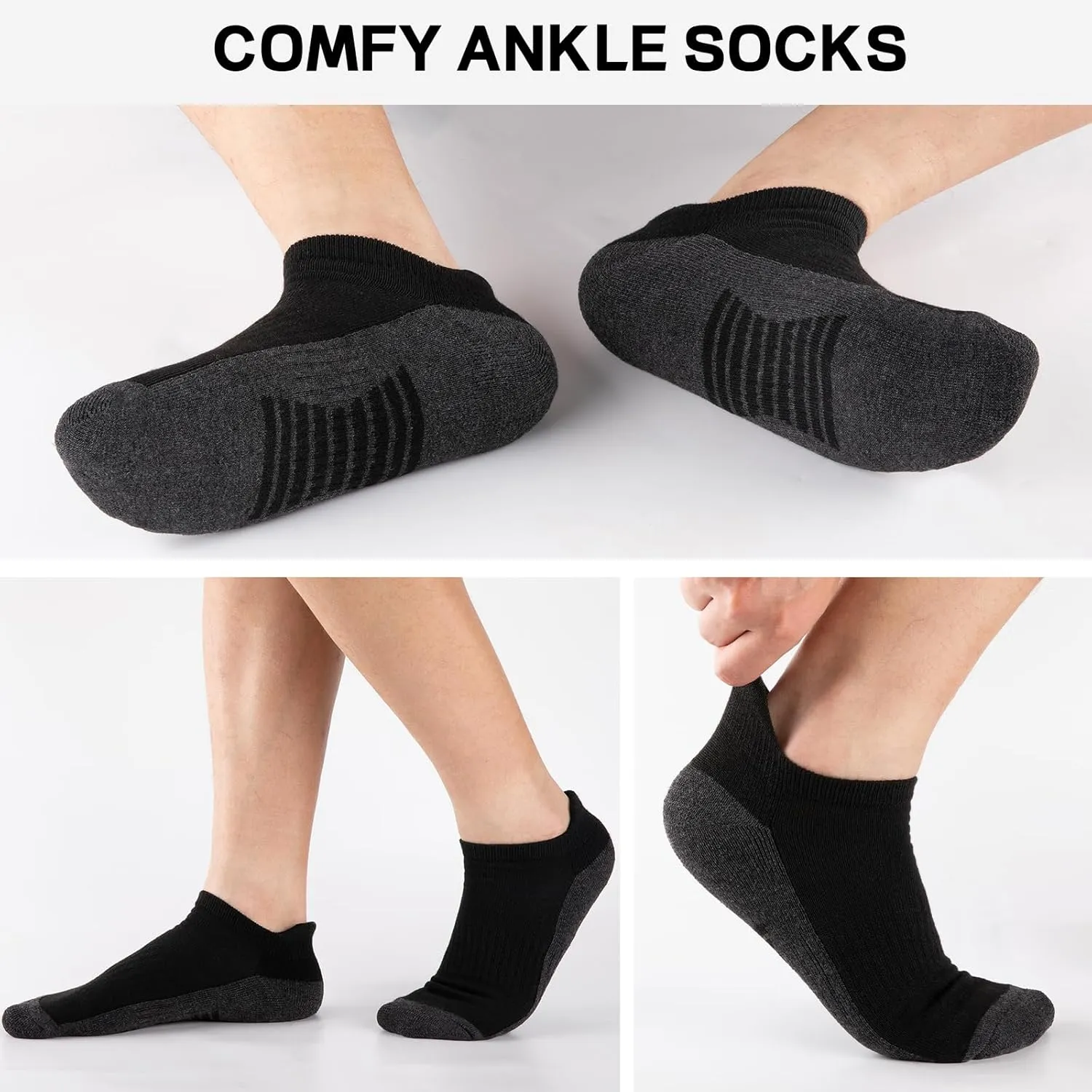 eallco Mens Ankle Socks Low Cut Athletic Cushioned Running Tab Socks 6 Pack