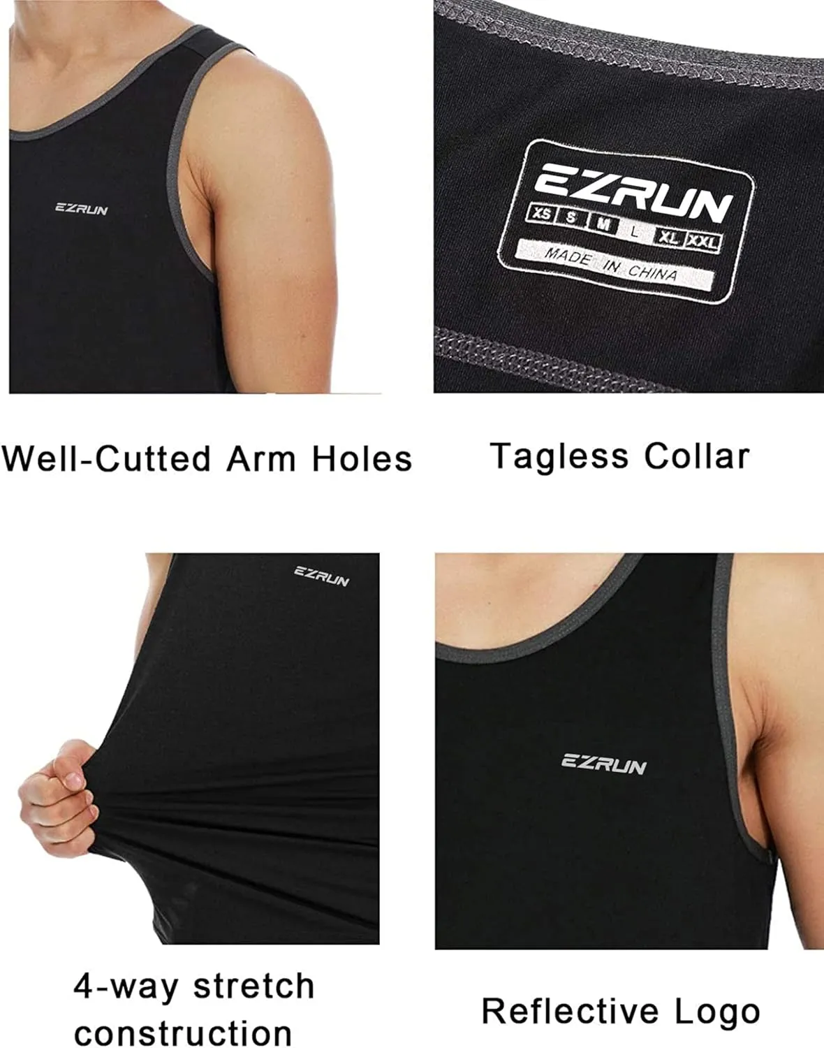 EZRUN Men's Quick Dry Sport Tank Top for Bodybuilding Gym Athletic Jogging Running,Fitness Training Workout Sleeveless Shirts