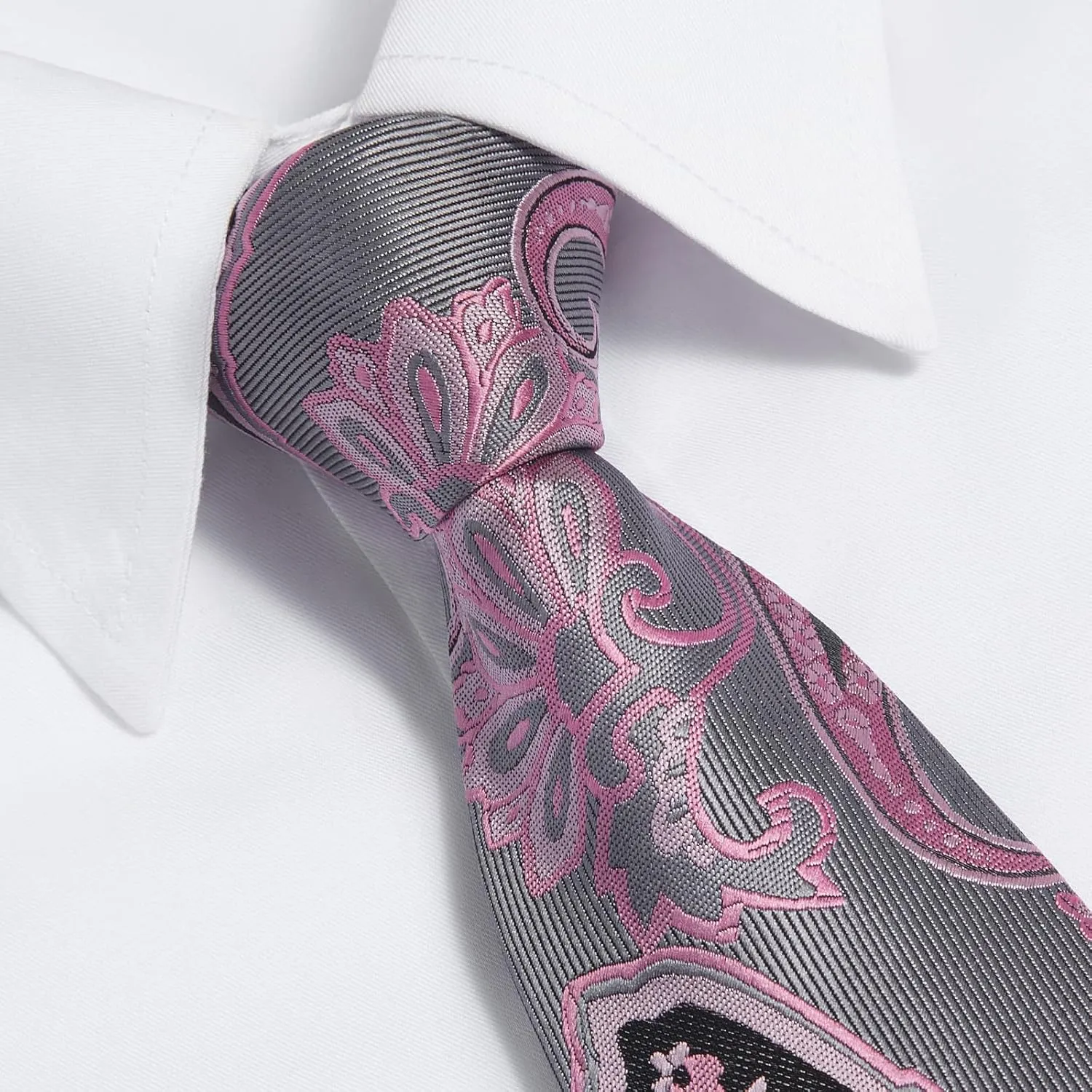 HISDERN Extra Long Ties for Men Classic Floral Tie and Pocket Square Elegant Silk Necktie Handkerchief Set Wedding Party