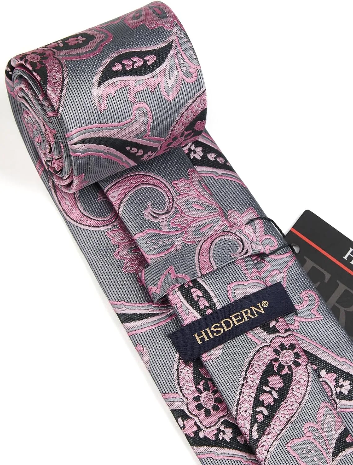HISDERN Extra Long Ties for Men Classic Floral Tie and Pocket Square Elegant Silk Necktie Handkerchief Set Wedding Party