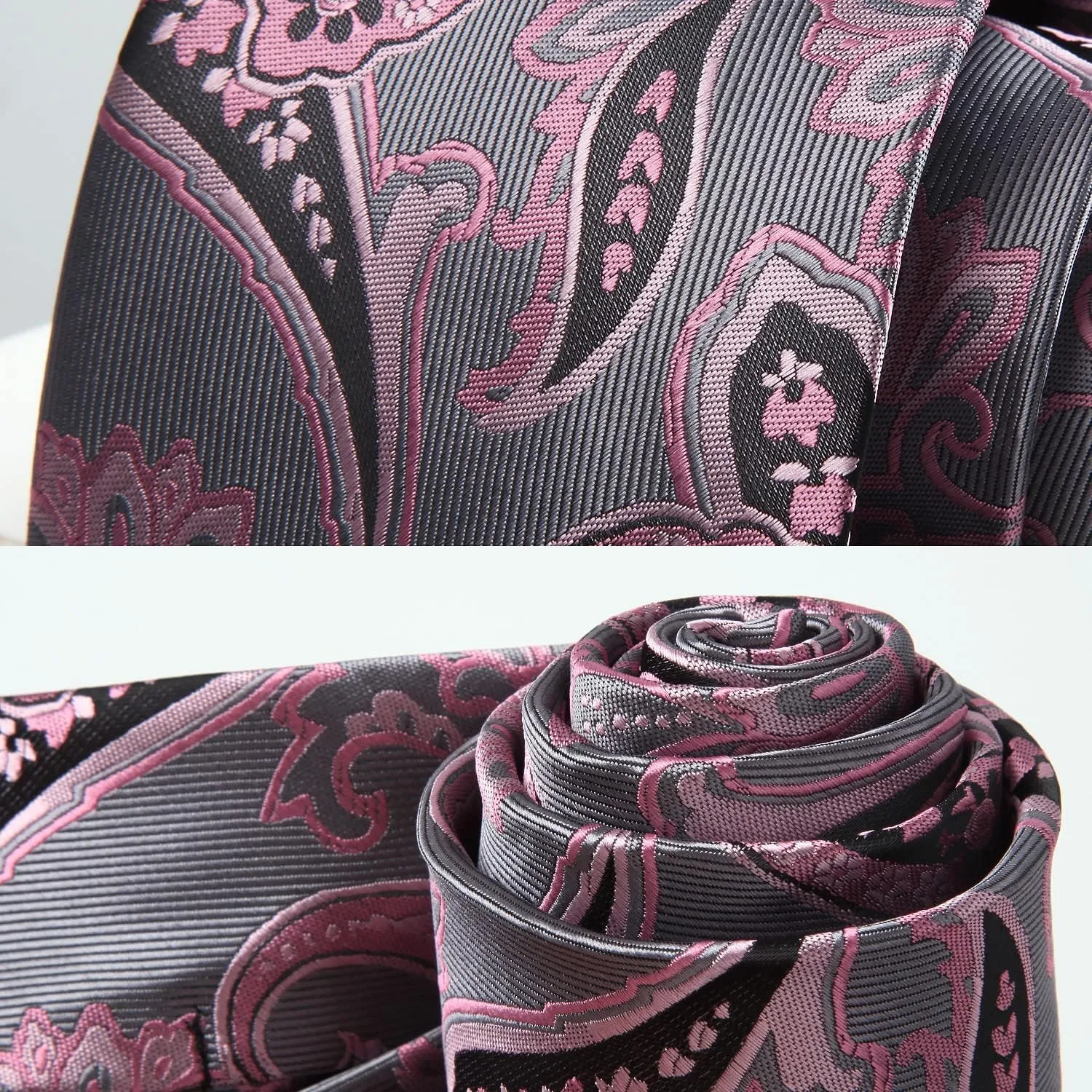 HISDERN Extra Long Ties for Men Classic Floral Tie and Pocket Square Elegant Silk Necktie Handkerchief Set Wedding Party