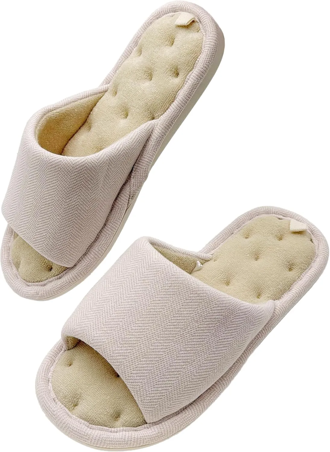 MAGILONA Women House Slippers Mens Bedroom Indoor Shoes Fall Memory Foam Open-Toe Home Shoes Slid Flax Soft Non-Slip Shoes