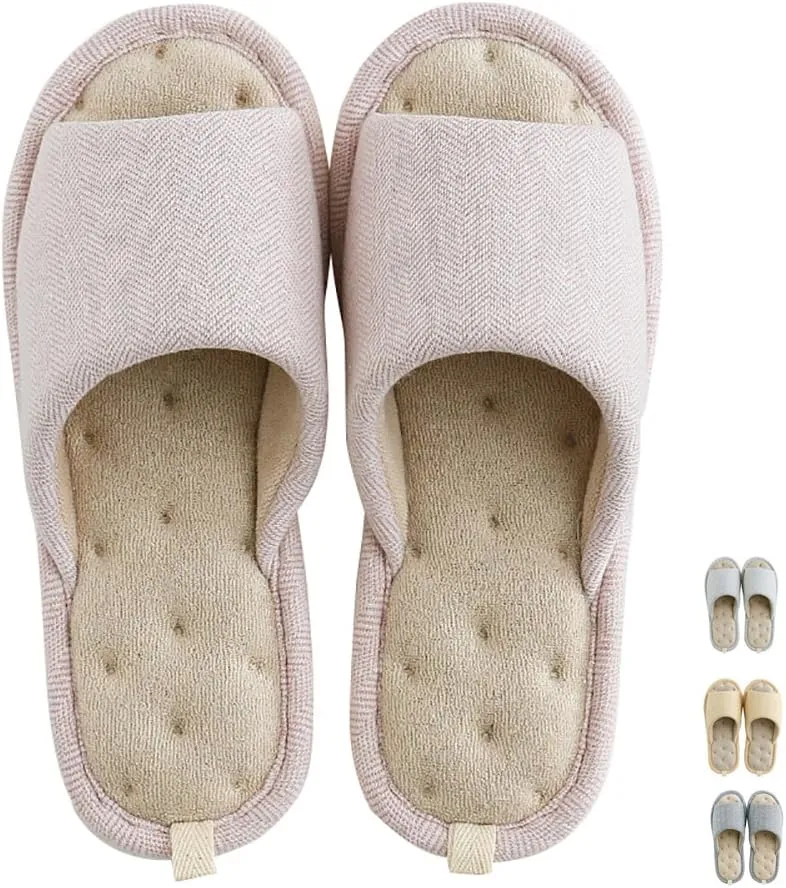 MAGILONA Women House Slippers Mens Bedroom Indoor Shoes Fall Memory Foam Open-Toe Home Shoes Slid Flax Soft Non-Slip Shoes