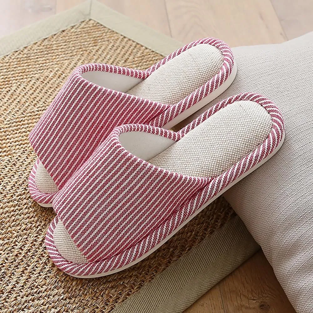 MAGILONA Women House Slippers Mens Bedroom Indoor Shoes Fall Memory Foam Open-Toe Home Shoes Slid Flax Soft Non-Slip Shoes