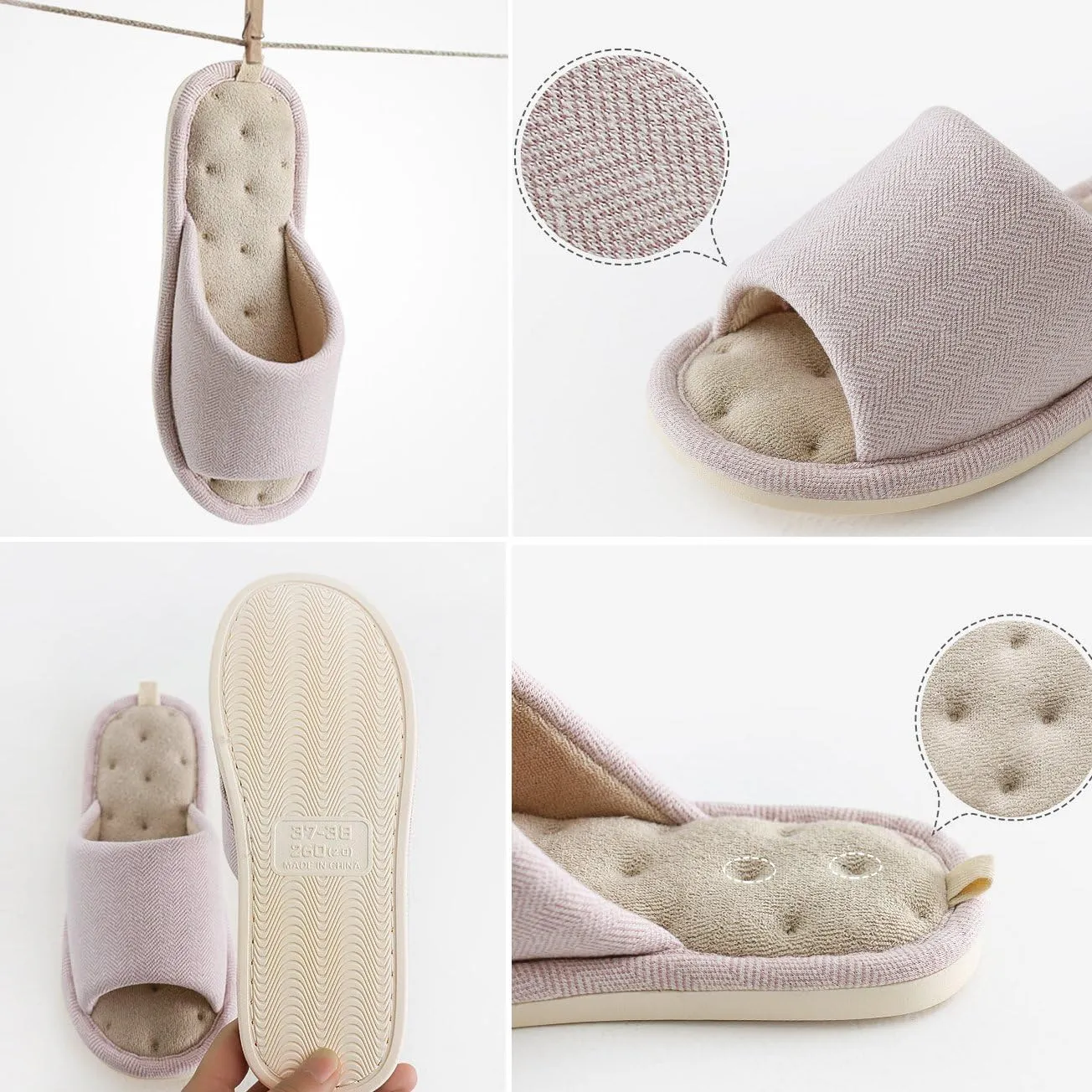 MAGILONA Women House Slippers Mens Bedroom Indoor Shoes Fall Memory Foam Open-Toe Home Shoes Slid Flax Soft Non-Slip Shoes