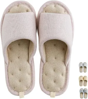 MAGILONA Women House Slippers Mens Bedroom Indoor Shoes Fall Memory Foam Open-Toe Home Shoes Slid Flax Soft Non-Slip Shoes