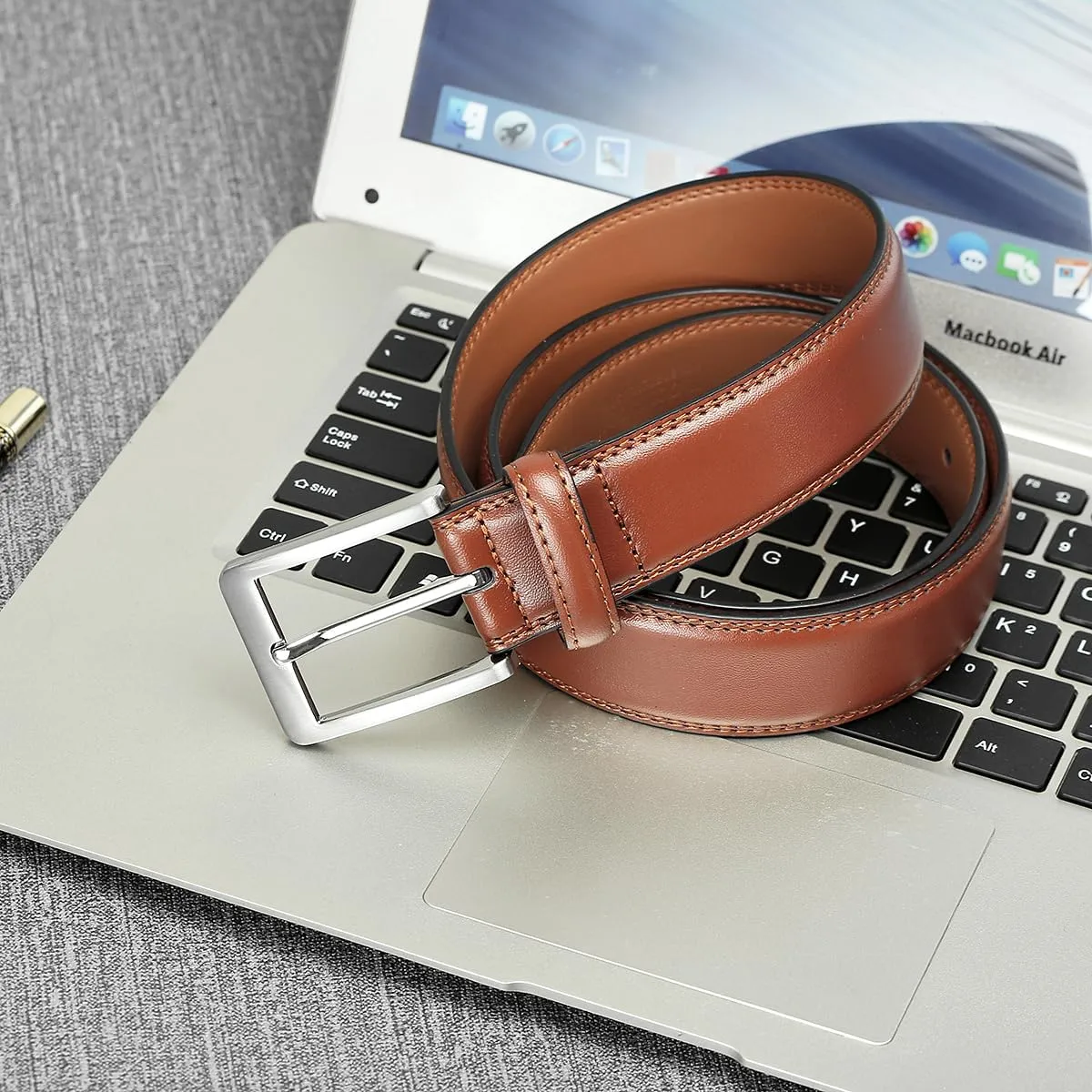 Men's Casual Leather Jeans Belts Classic Work Business Dress Belt with Prong Buckle for Men