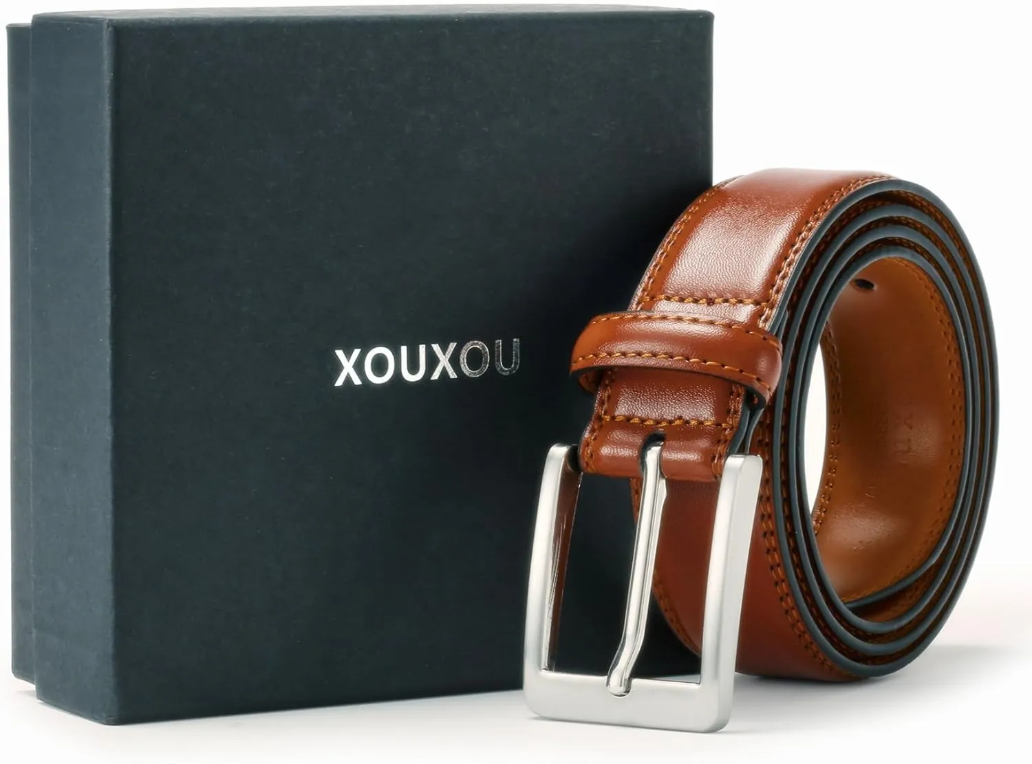 Men's Casual Leather Jeans Belts Classic Work Business Dress Belt with Prong Buckle for Men