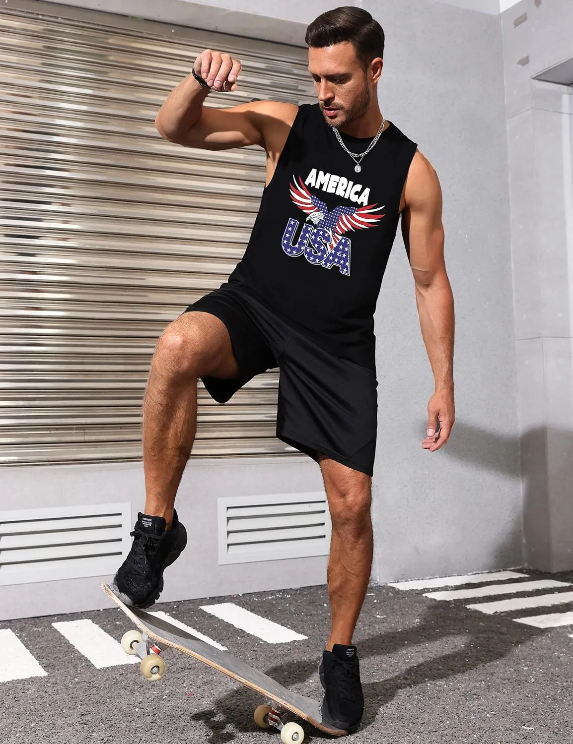 Mens Graphic Tank Tops Sleeveless Muscle Shirts Beach Hawaiian Coconut Tree Patriotic Tank Tops