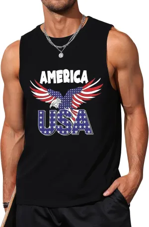 Mens Graphic Tank Tops Sleeveless Muscle Shirts Beach Hawaiian Coconut Tree Patriotic Tank Tops