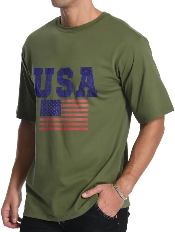 Men's Graphic Tees, Short Sleeve USA Flag Crewneck Casual American Patriotic Regular T-Shirt for Men