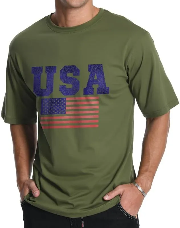 Men's Graphic Tees, Short Sleeve USA Flag Crewneck Casual American Patriotic Regular T-Shirt for Men
