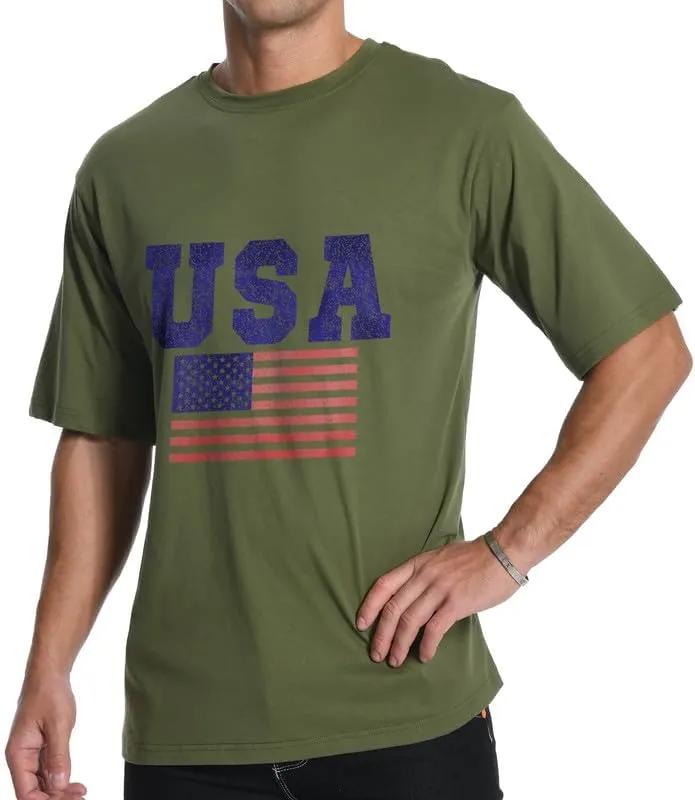 Men's Graphic Tees, Short Sleeve USA Flag Crewneck Casual American Patriotic Regular T-Shirt for Men