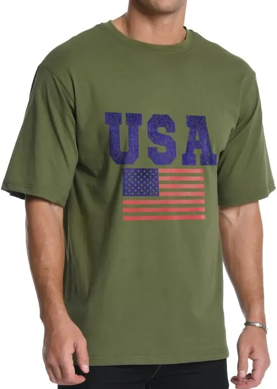 Men's Graphic Tees, Short Sleeve USA Flag Crewneck Casual American Patriotic Regular T-Shirt for Men