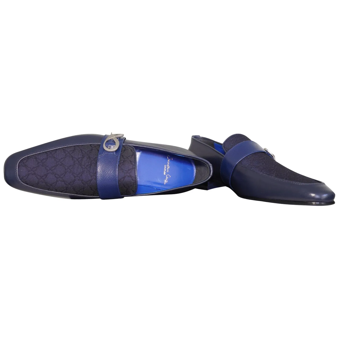Midnight Marino Logo Monk Loafers With Silver Buckle