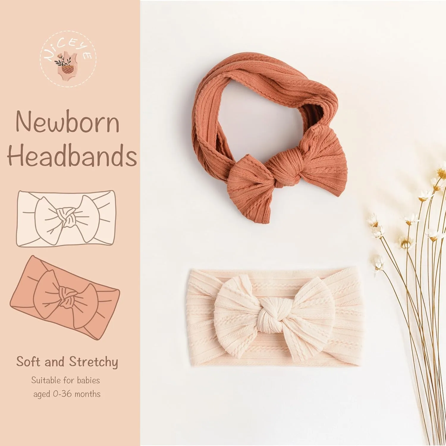 Niceye Baby Girls Headbands with Bows Handmade Hair Accessories Stretchy Hairbands for Newborn Infant Toddler