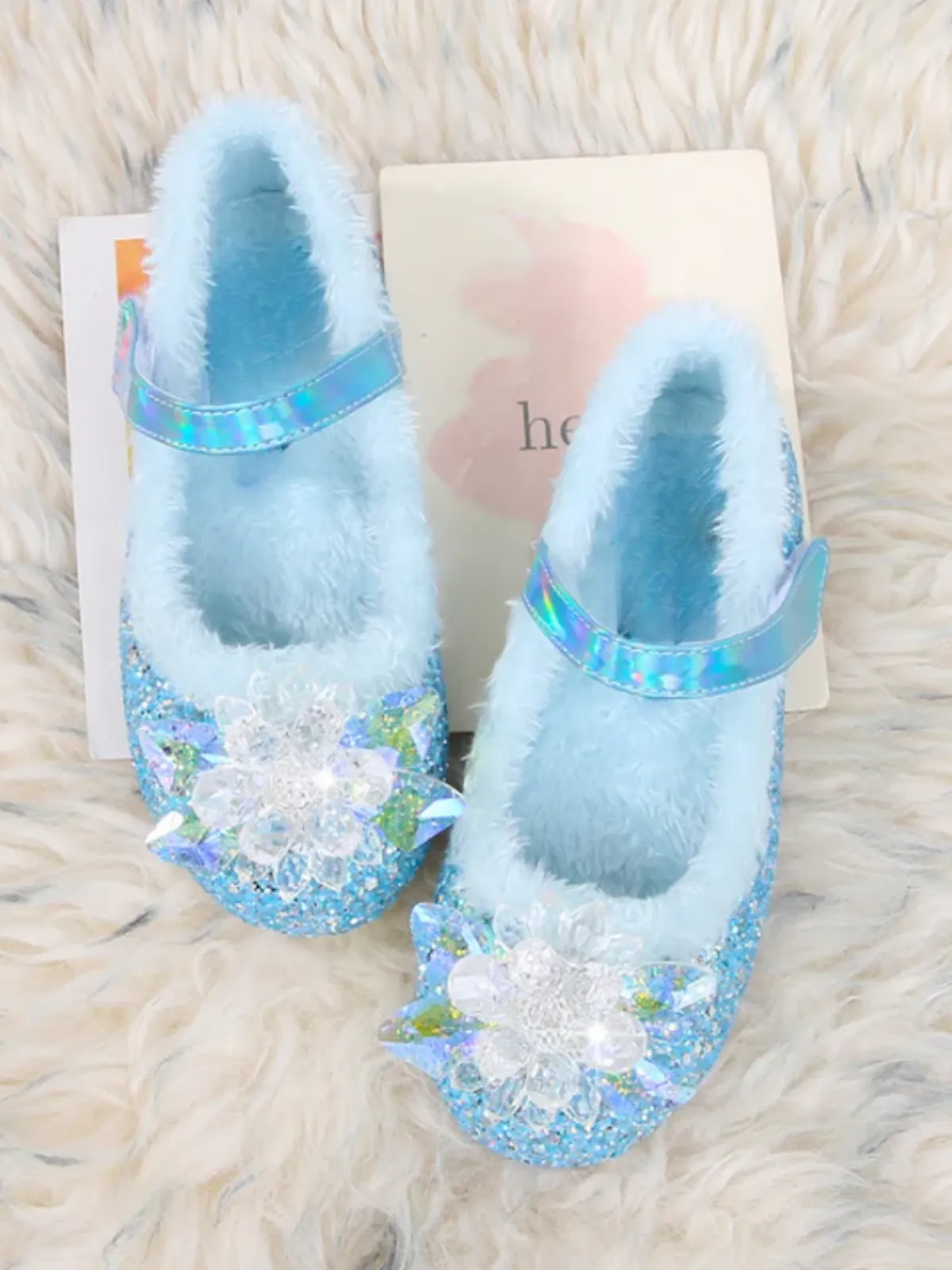 Plush and Glam Fur-Lined Princess Crystal Shoes By Liv and Mia