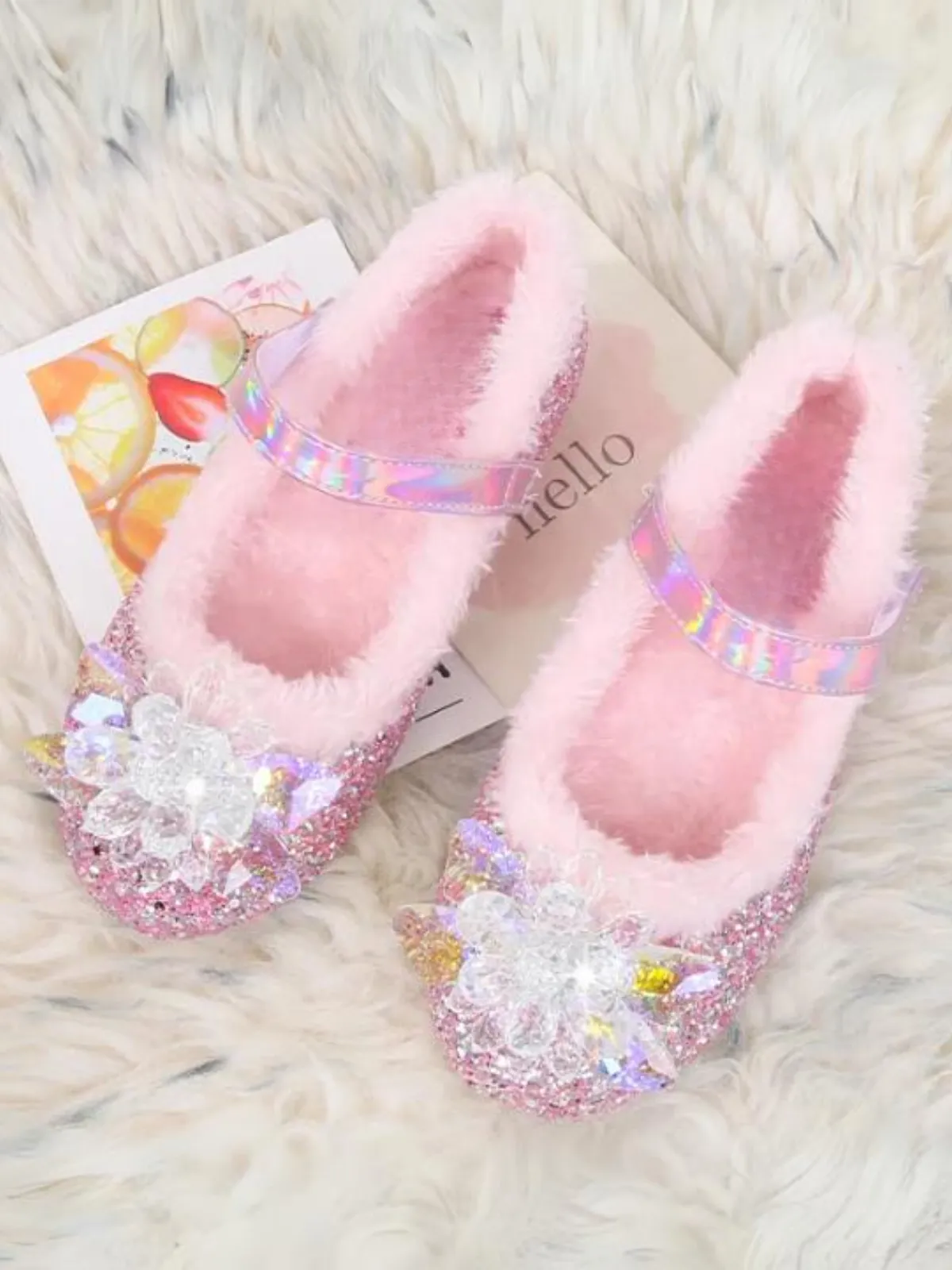 Plush and Glam Fur-Lined Princess Crystal Shoes By Liv and Mia