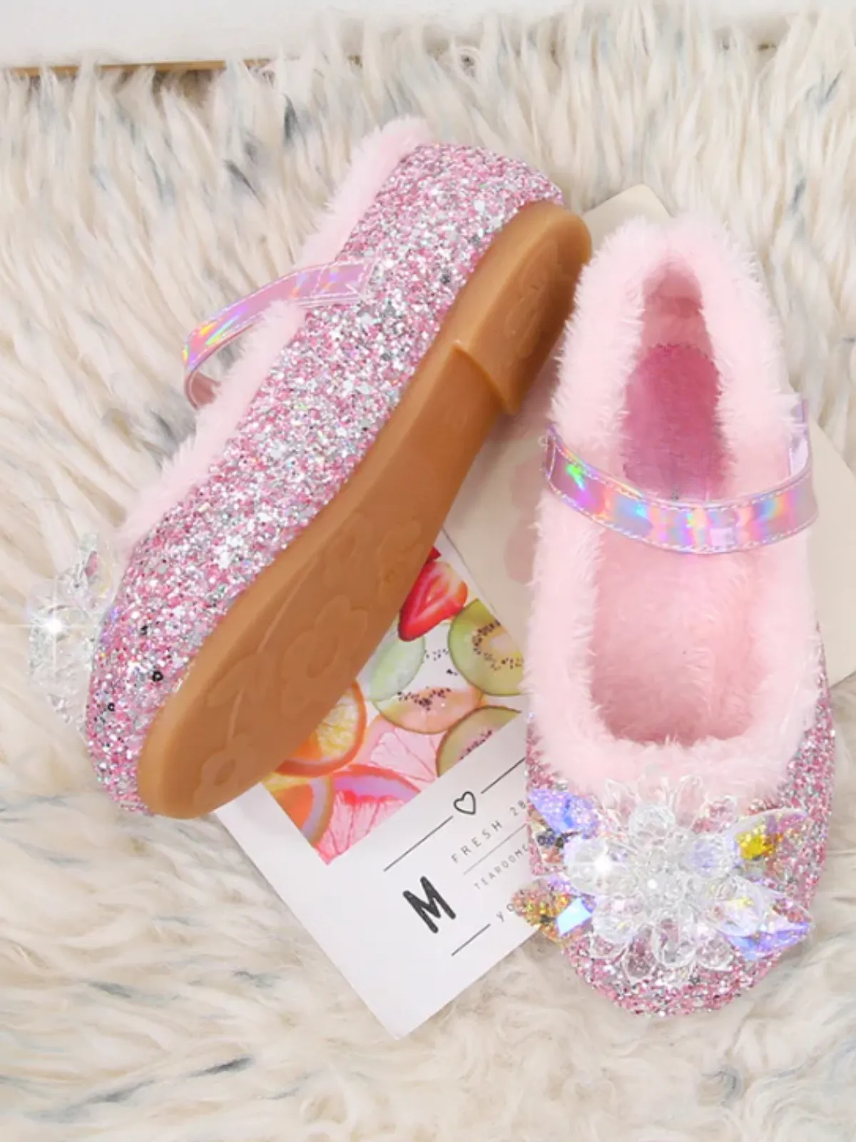 Plush and Glam Fur-Lined Princess Crystal Shoes By Liv and Mia