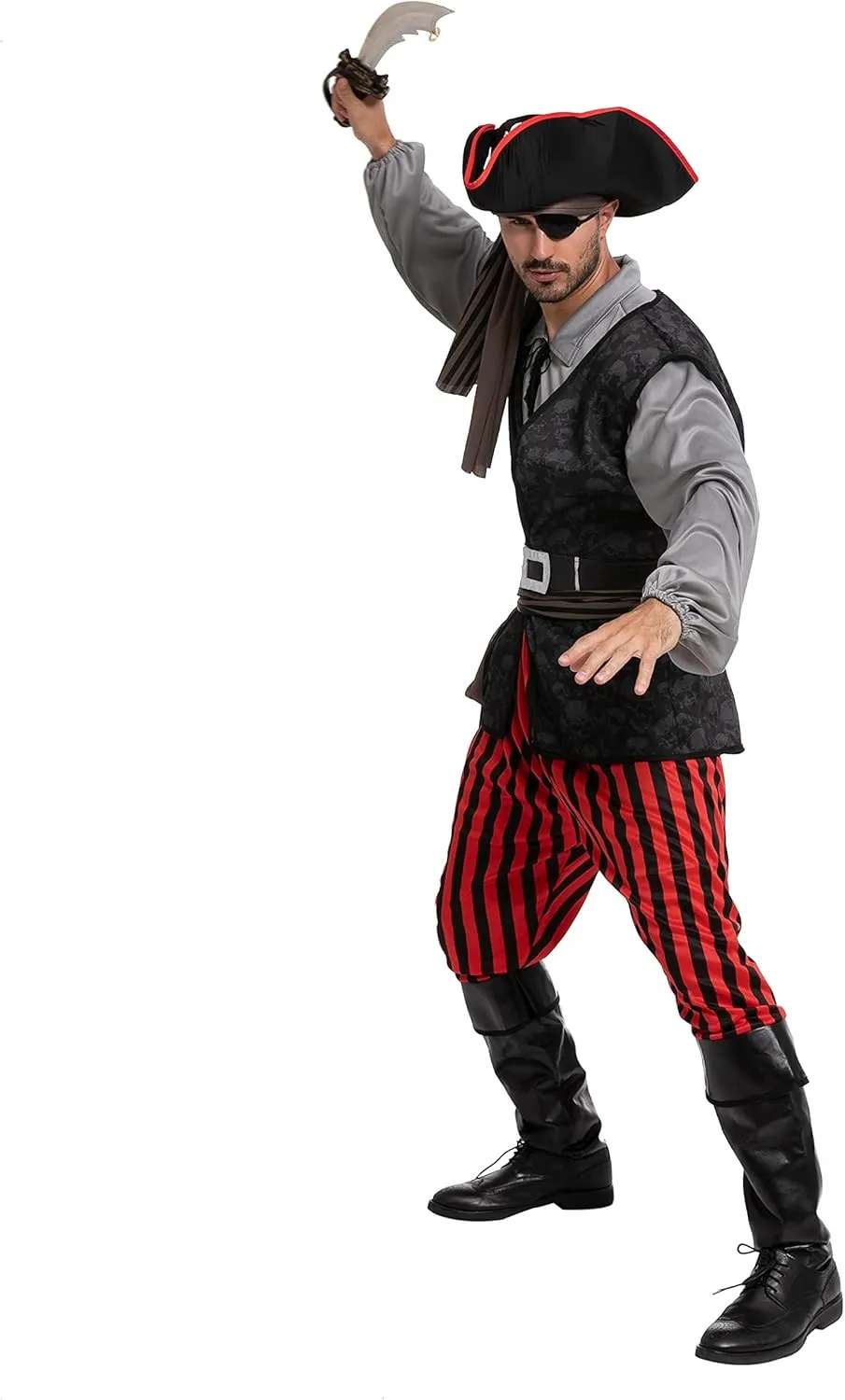 Spooktacular Creations Men Pirate Costume, Adult Pirate Shirt Vest Viking Pants Hat Set for Halloween Themed Parties