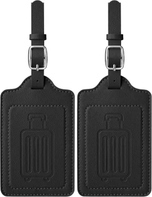 Teskyer Luggage Tags for Suitcases, TSA Approved with Privacy Protection Cover, Premium Faux Leather Bag Tags for Travel - 2 Pack, Black