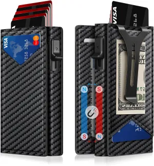 Wallet for Men, RFID Wallet with Money Clip & ID Window, Minimalist Pop Up Credit Card Case Holder 10-12 Cards, Bifold Slim Smart Wallet for Front Pocket, Compact Metal Wallets, Gifts for Men, Carbon