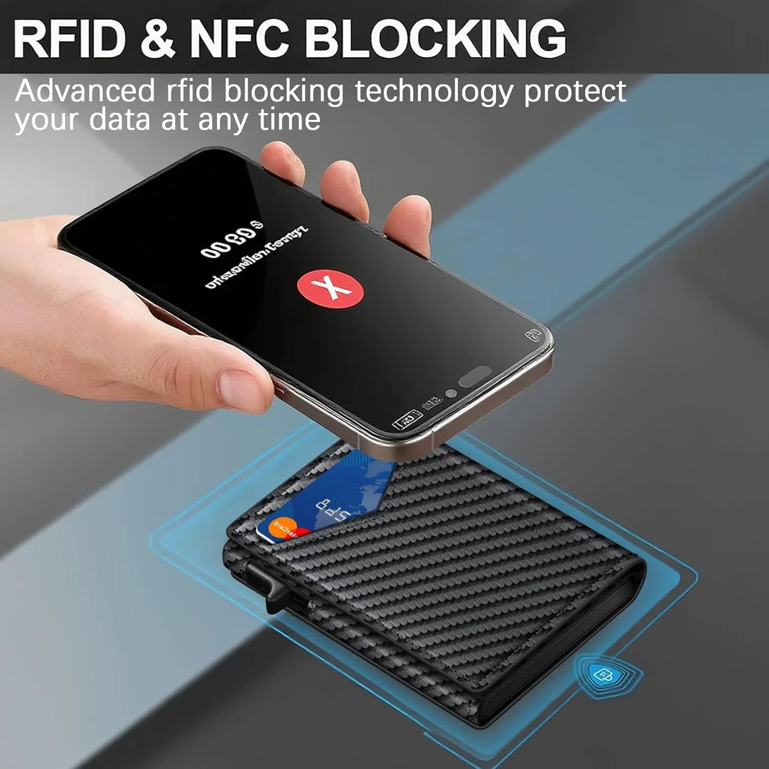 Wallet for Men, RFID Wallet with Money Clip & ID Window, Minimalist Pop Up Credit Card Case Holder 10-12 Cards, Bifold Slim Smart Wallet for Front Pocket, Compact Metal Wallets, Gifts for Men, Carbon