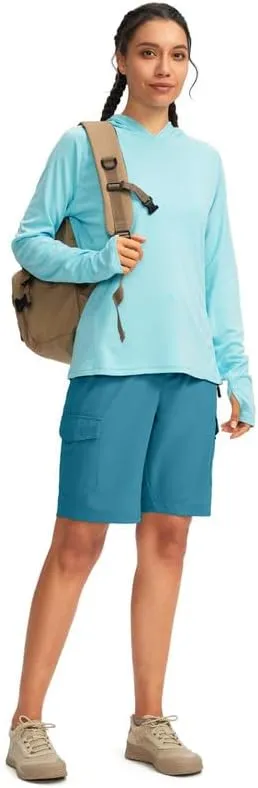 Women's 10" Hiking Golf Long Shorts with 5 Pockets Knee Length Lightweight Quick Dry Cargo Bermuda Shorts for Women