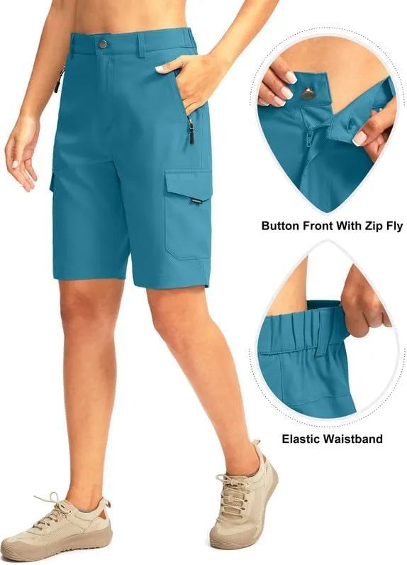 Women's 10" Hiking Golf Long Shorts with 5 Pockets Knee Length Lightweight Quick Dry Cargo Bermuda Shorts for Women