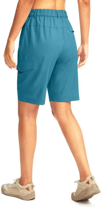 Women's 10" Hiking Golf Long Shorts with 5 Pockets Knee Length Lightweight Quick Dry Cargo Bermuda Shorts for Women