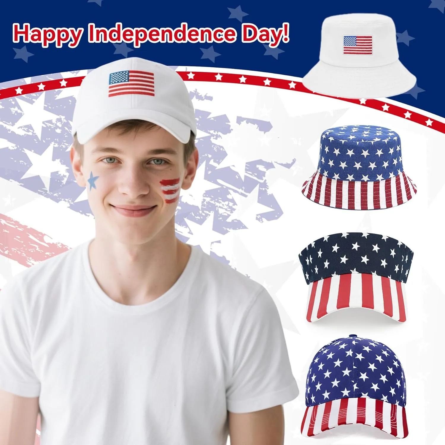Zando USA American Flag Hats for Women Men Red White and Blue Hat 4th of July Patriotic Hats - Sun Protection, Breathable