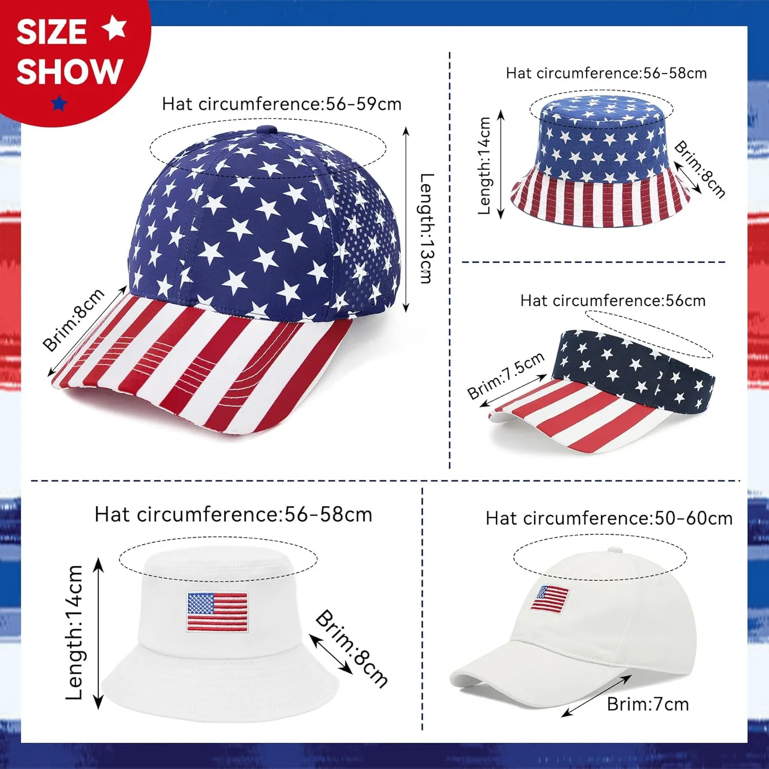 Zando USA American Flag Hats for Women Men Red White and Blue Hat 4th of July Patriotic Hats - Sun Protection, Breathable